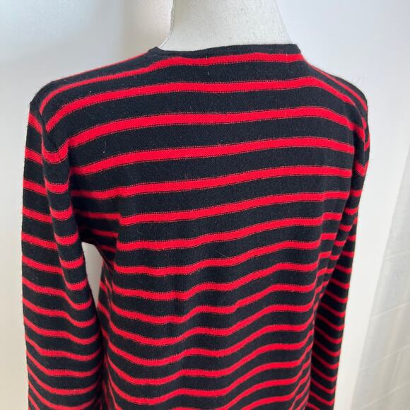 Valerie Stevens Stripe Cashmere Knit Pullover Sweater Black Red Crew Neck - Picture 4 of 5
